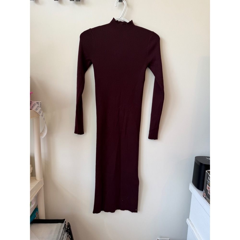 Vici Burgundy Ribbed Mock Neck Long Sleeve Bodycon Midi Dress Medium